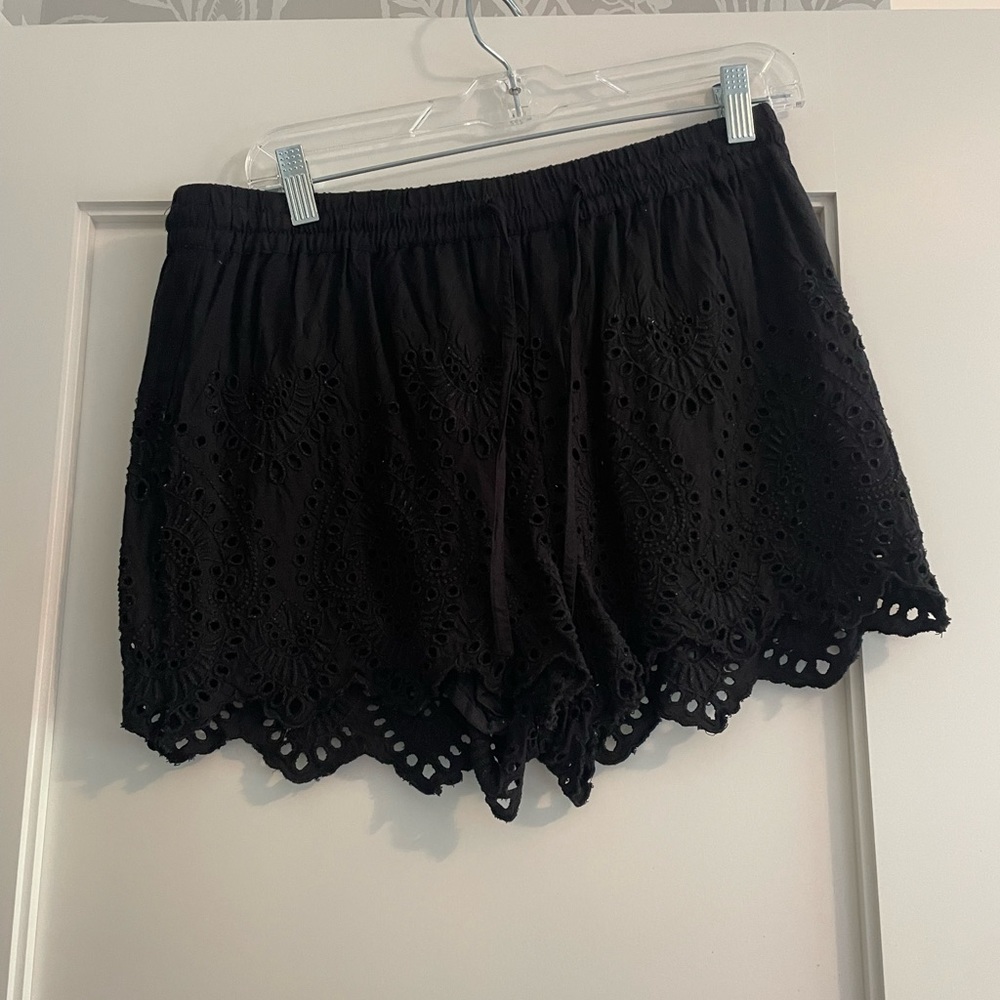 TopShop Black eyelet hole shorts with wasteband tie!